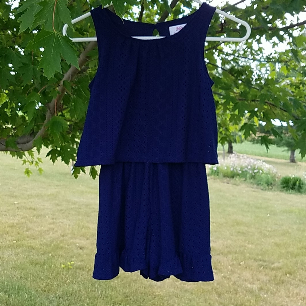 Justice size 8 sleeveless romper navy blue